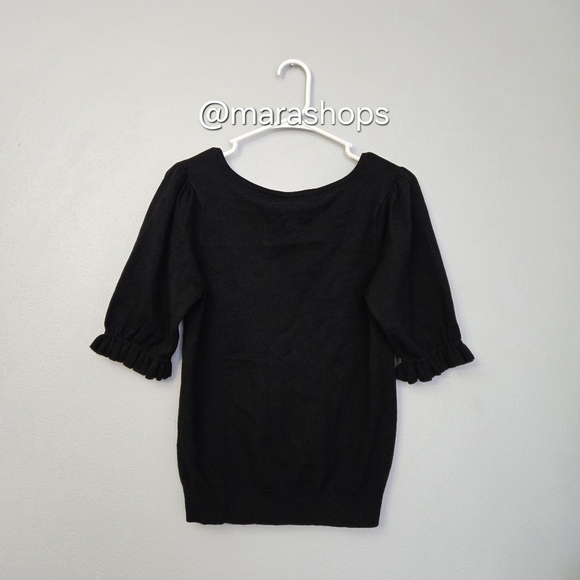 Tuckernuck Perrin Black Short Sleeve Scoop Neck Ruffle Sweater - Picture 5 of 6